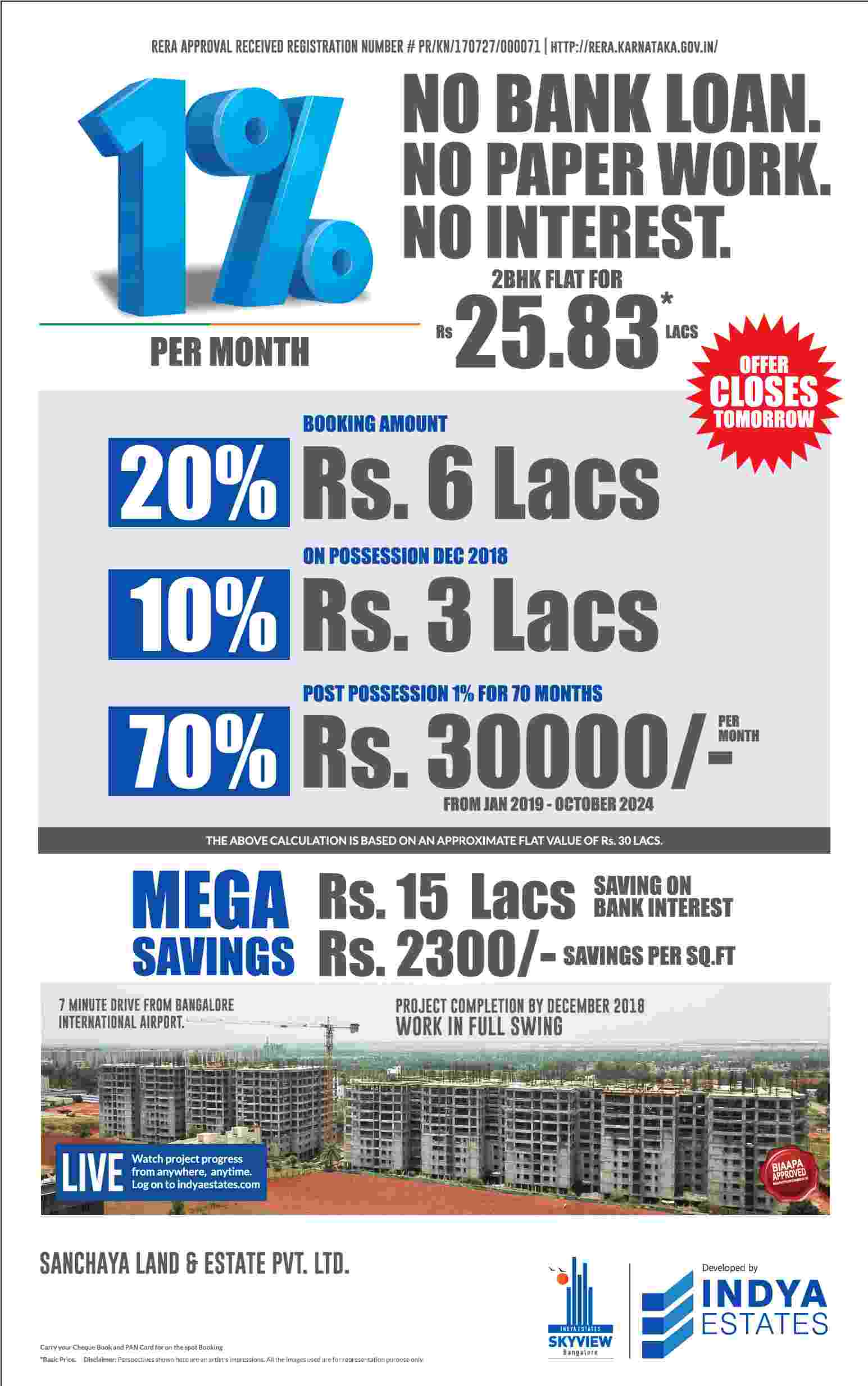 Pay 20% to book your home at Indya Estates Skyview in Bangalore Update